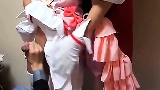 3 Japanese Crossdressers Jerk Off Together