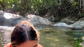 Stepsister rides my cock in a river in the Colombian jungle