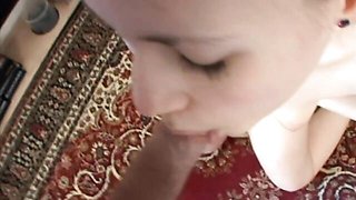 An awesome brown-haired hottie Tanya Pearl swallows with love