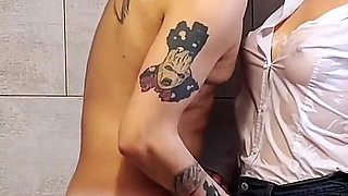 Effe Italian Girl Gives a Clothed Blowjob in the Tub After She Squirted in His Mouth and Face!