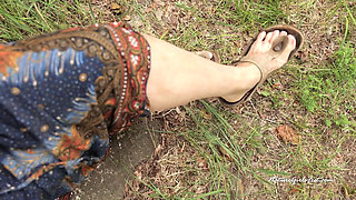 Nature-girls Dirty Feet Enjoy Wind, Rain, Mud and Stones (natural Sound Version - No Music)