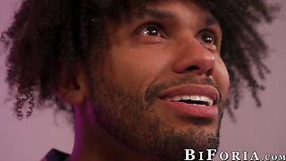 Aliya Brynn gags on cock while another bi dick wrecks her dripping pussy
