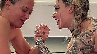 Topless Competitive Wrestling and Arm Wrestling Catfight: Mars Solo and Cheyenne Jewel