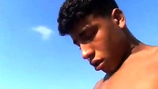 Arab Twink Strokes His Big Dick Outdoors by the Beach