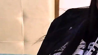 Brunette with Jeans, Making Pink Lipstick in Her Mouth to Taste the Dick of Her Boyfriend.