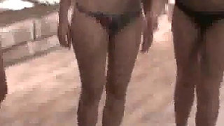 Hot Teens Kicking Him by the Pool