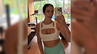 Sexy Workout, Jumping on a Ball, Tits Flash in a Public Gym