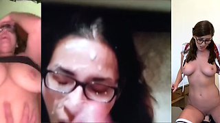 Fantastic Nerdy & Messy Honeys Getting off on Fake penis Money-shot Facial Cumshot Compilation