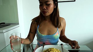 Fried rice and sex at home with cute Thai teen girlfriend