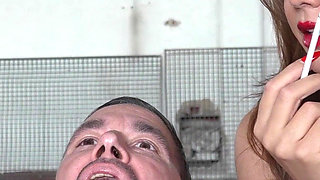 Human Ashtray for Femdom Has to Be Present in the Hall