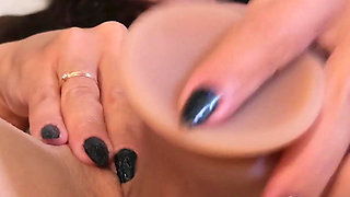 Perfect Penetrations in Tight Pussy Byhuge Dildo - Closeup