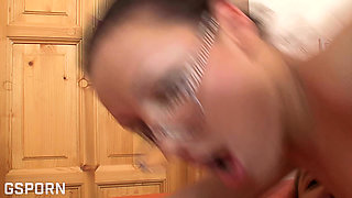 Sexy Girl Four Eyes Fucking Gape Pussy with Cum on Glasses