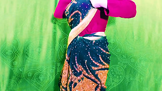 Desi Pakistani married woman wearing saree