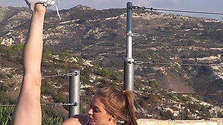 After doing yoga Merry Pie fingers her nice cunt outdoors