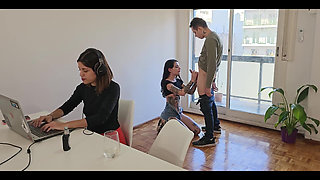 I Fucked Her Boyfriend While She Was Working on the Computer Behind Us!