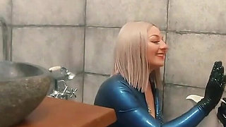 Bath Relax in Latex Rubber with Milk, Romantic Funny Fetish Video