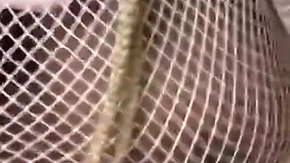 Walking Around in Fishnet Dress Fucking My Pussy on Public Staircase
