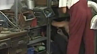 Huge pussy threesome in the mechanic office