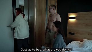 Step Mom and Step Sister Threesome with Step Son - Hotel Fuck and Facial Cumshots