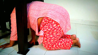 Desi Stepmother in Law Gets Stuck Under Table While Cleaning Dining Room. When Son in Law Fucked Hard & Cum Behind - BBW Big Ass