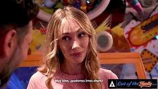 OUT OF THE FAMILY - Sexy Teen Sky Pierce Deepthroats Her Stepdads Cock SPANISH SUBTITLES