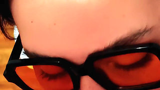 Sweet POV Blowjob and Rimming: German Brunette with Glasses Passionately Sucks Cock Until Cum, Until He Cums