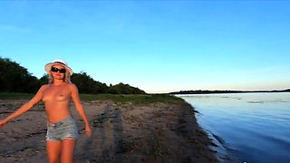 Russian Nudist on the River Shore
