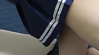 No Bra Apron-style Miniskirt Student Uniform, Micro Thong Wedgie, Socks, Skinny Cute Japanese Girl's Sexy Room Fitness