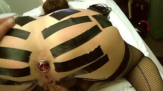 Swemature with taped buttocks and ass. Enjoying spanking, whipping, butt plug, cock and a good dose of cum in my mouth.