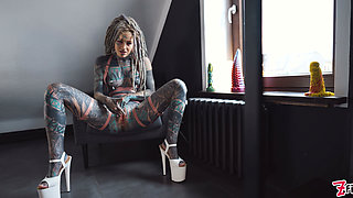 Big Squirt From Tattoo Girl in High Heels - Hard Anal Strech - ATM, Big Dildos, Gape, Prolapse Play