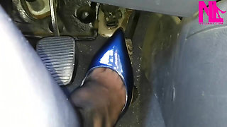 Sensual Driving in Pattent Blue Buffalo Super Sexy Pumps
