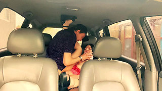 Wife cheating with a taxi driver in the car outside the house