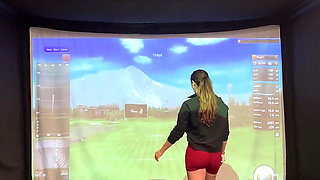 Trying to Golf in a Simulator with My Lush in! Trying Not to Cum While I Swing!