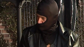 Bound Redhead MILF Takes Tail Plug From Leather Dom