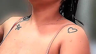 Brunette Big Tits Touches in the Bathroom After Gym