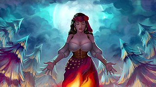 Gigantic-titted gypsy meets cute anime blonde for the first time