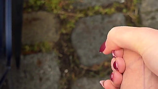 Parking Lot Handjob Next to Stranger and Bus Cum Finish
