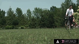 Twenty-one naturals - dark haired Katy Rose's tiny Ass Fucked wet in open air by huge boner!