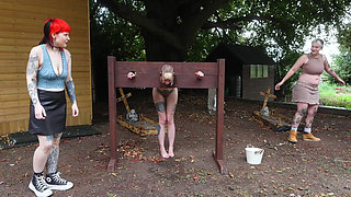 Naked Humiliation Girl Is Put in Stocks & Degraded