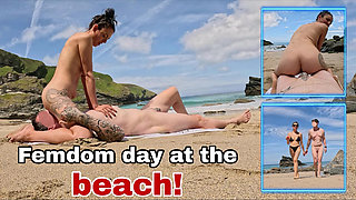 Training Zero Femdom Chastity Day at the Beach! Outdoor Public Nudity