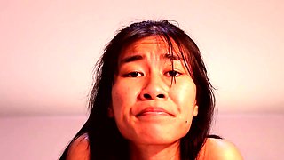 Skinny Amateur Asian teen masturbates with big dildo