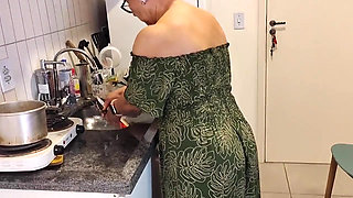 87-year-old Grandma in Her Kitchen and Her Perverted Grandson Looking Under Her Dress