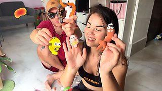 Anal creampie, big natural boobs, finger-tickling