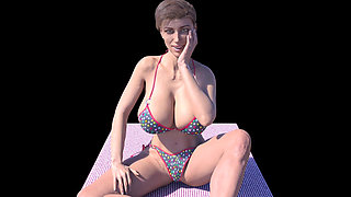 Jerking off to My Step Aunty Nikki's Pretty Face and Beautiful Big Tits While Taking Sun Bath Near Pool