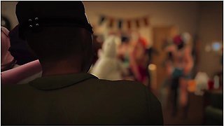 Slut At A Halloween Party Takes Two Dicks