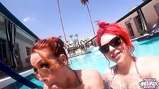 Scarlett Rebel and Nicole Taylor share cock in the pool