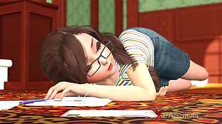 Santa claus plays with a super lovely nerdy girl