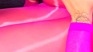 Black Angel in Pink Pantyhose Bodysuit Creampied