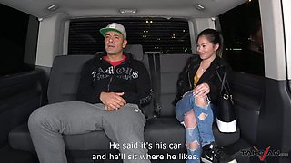 Asian cutie Lin gets picked up by a big cock stranger who fucked her in the bang bus