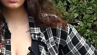 Sweet and Busty Russian Babe Smoking Cigarette in Nature